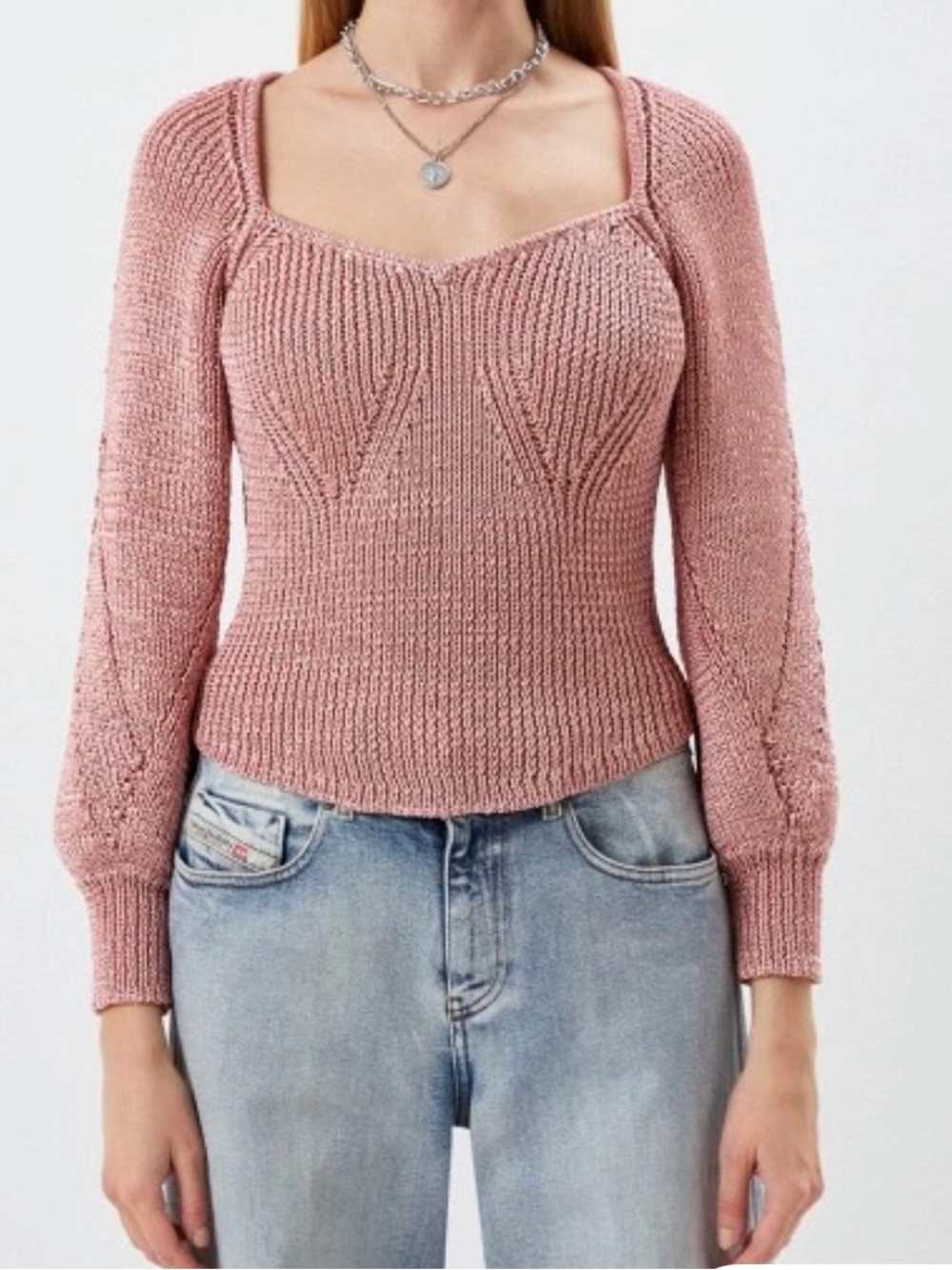 IRO Paris Dusty Rose Square Neck Knit Sweater